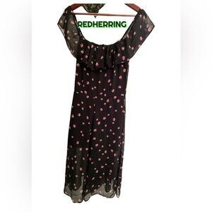 Redherring Black Jumpsuit with Pink Floral Pattern (Used-Excellence-Size 8)